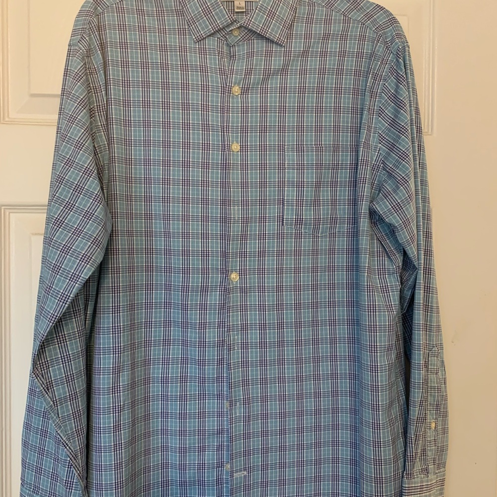 Men's Navy and Green Plaid Shirt SIZE L  Peter Millar